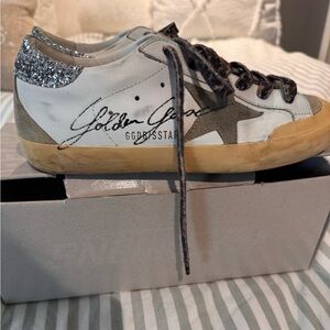 Golden Goose Superstar White and Silver Sneakers